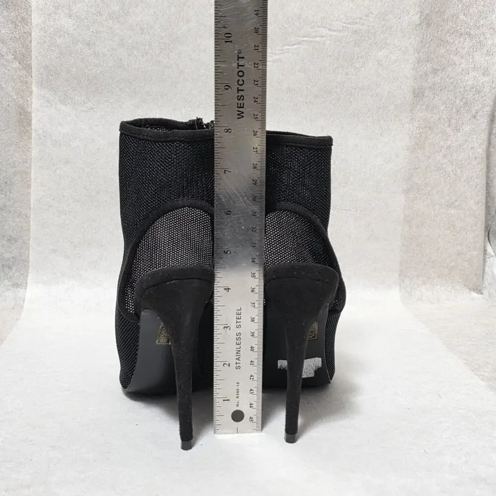 So Me Penny Black Mesh Peep Toe Ankle Booties Stiletto Heels Women's Size 7